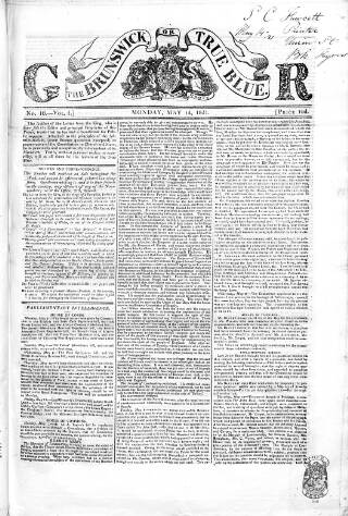 cover page of Brunswick or True Blue published on May 14, 1821