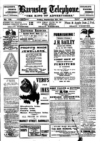 cover page of Barnsley Telephone published on September 8, 1911