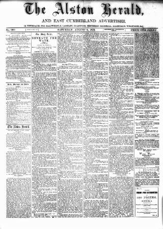 cover page of Alston Herald and East Cumberland Advertiser published on August 2, 1879