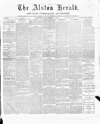 cover page of Alston Herald and East Cumberland Advertiser published on September 25, 1880