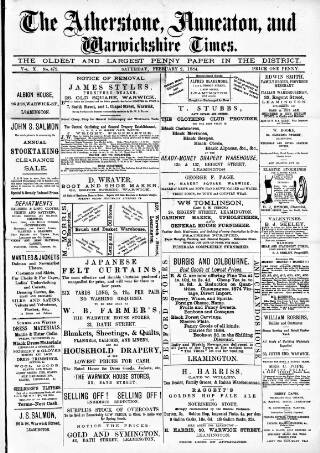 cover page of Atherstone, Nuneaton and Warwickshire Times published on February 2, 1884