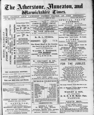 cover page of Atherstone, Nuneaton and Warwickshire Times published on June 18, 1887