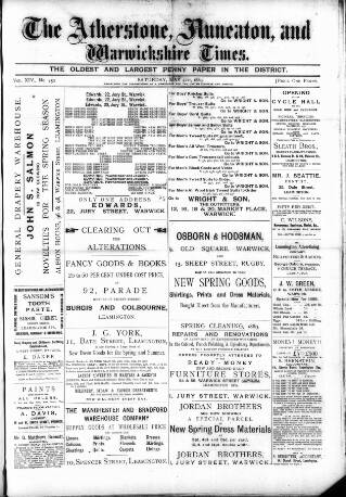 cover page of Atherstone, Nuneaton and Warwickshire Times published on May 4, 1889
