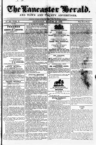 cover page of Lancaster Herald and Town and County Advertiser published on March 19, 1831