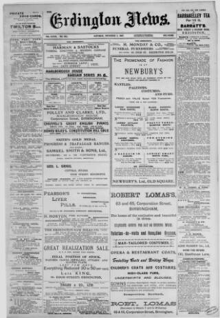 cover page of Erdington News published on November 2, 1907