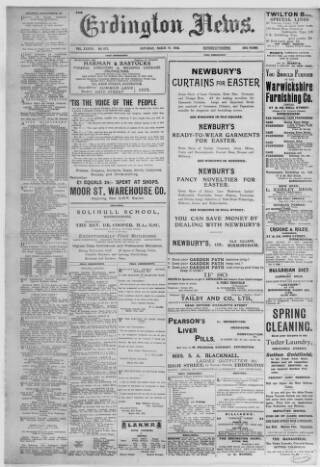cover page of Erdington News published on March 19, 1910