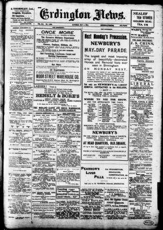 cover page of Erdington News published on May 4, 1912