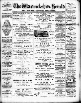 cover page of Warwickshire Herald published on June 18, 1891