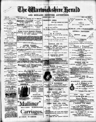 cover page of Warwickshire Herald published on April 5, 1894