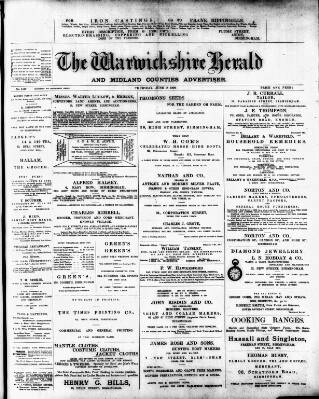 cover page of Warwickshire Herald published on June 18, 1896