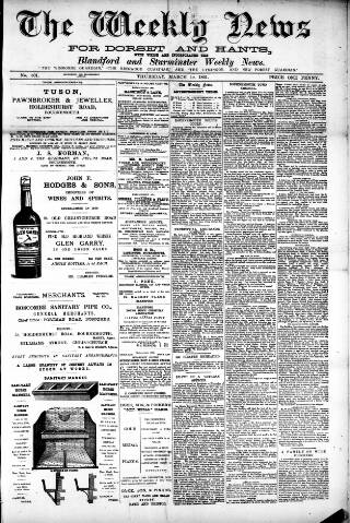 cover page of Blandford Weekly News published on March 19, 1891