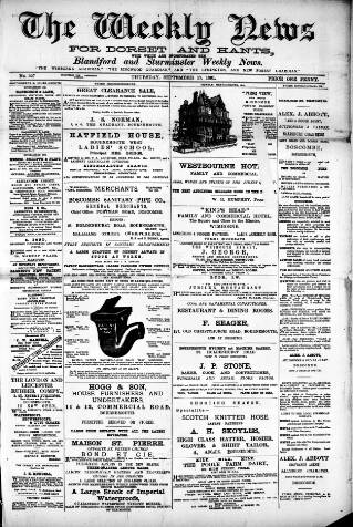 cover page of Blandford Weekly News published on September 17, 1891
