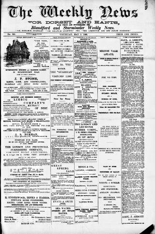 cover page of Blandford Weekly News published on May 5, 1892