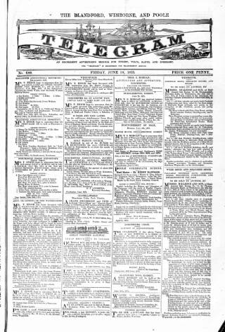 cover page of Blandford and Wimborne Telegram published on June 18, 1875