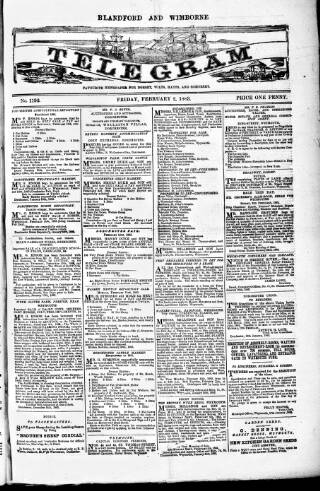 cover page of Blandford and Wimborne Telegram published on February 2, 1883