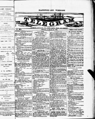 cover page of Blandford and Wimborne Telegram published on March 19, 1886