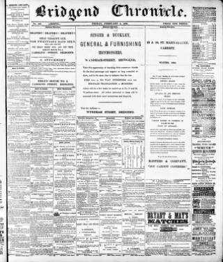 cover page of Bridgend Chronicle published on February 2, 1883