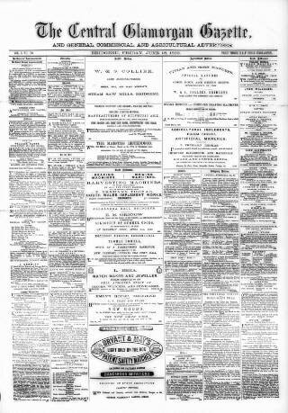 cover page of Central Glamorgan Gazette published on June 18, 1869