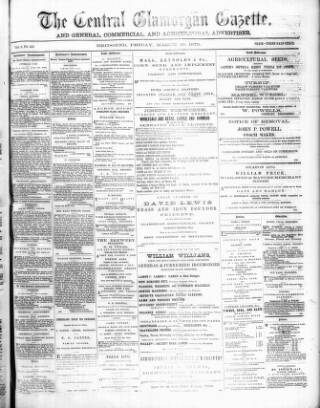cover page of Central Glamorgan Gazette published on March 19, 1875