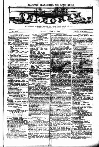 cover page of Bridport, Beaminster and Lyme Regis Telegram published on June 18, 1880