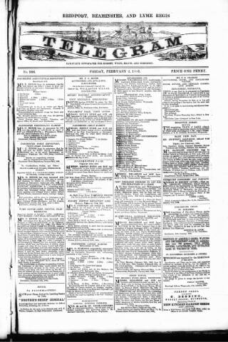 cover page of Bridport, Beaminster and Lyme Regis Telegram published on February 2, 1883