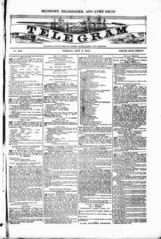 cover page of Bridport, Beaminster and Lyme Regis Telegram published on May 4, 1883