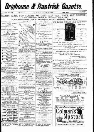cover page of Brighouse & Rastrick Gazette published on March 19, 1881