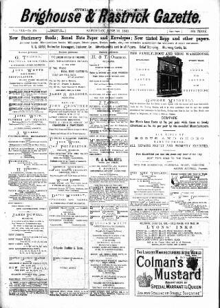 cover page of Brighouse & Rastrick Gazette published on June 18, 1881