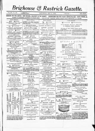 cover page of Brighouse & Rastrick Gazette published on May 2, 1885