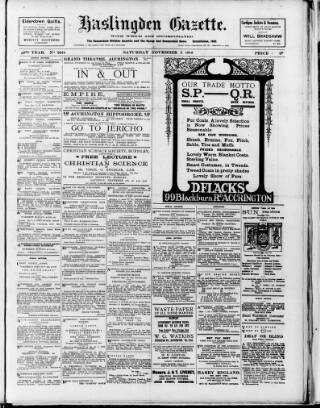 cover page of Haslingden Gazette published on November 2, 1918