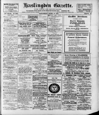 cover page of Haslingden Gazette published on June 18, 1921