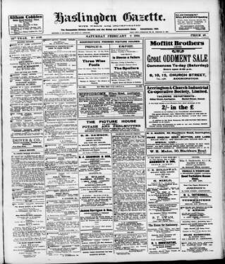 cover page of Haslingden Gazette published on February 2, 1924