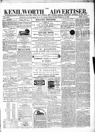 cover page of Kenilworth Advertiser published on February 2, 1871