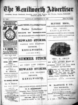 cover page of Kenilworth Advertiser published on September 17, 1887