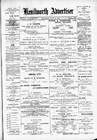 cover page of Kenilworth Advertiser published on June 18, 1904