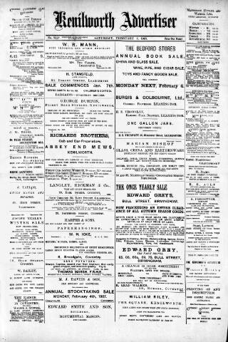 cover page of Kenilworth Advertiser published on February 2, 1907