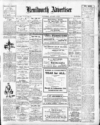 cover page of Kenilworth Advertiser published on August 2, 1919