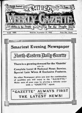 cover page of Northern Weekly Gazette published on September 17, 1932