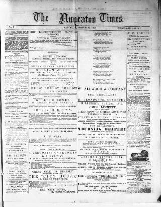 cover page of Nuneaton Times published on March 13, 1875