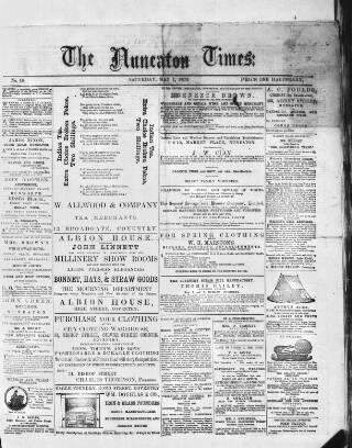 cover page of Nuneaton Times published on May 1, 1875