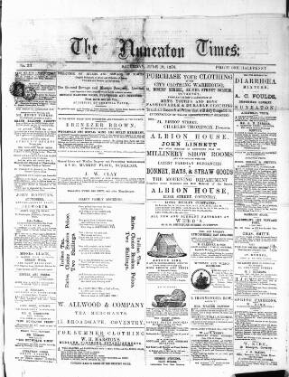 cover page of Nuneaton Times published on June 19, 1875