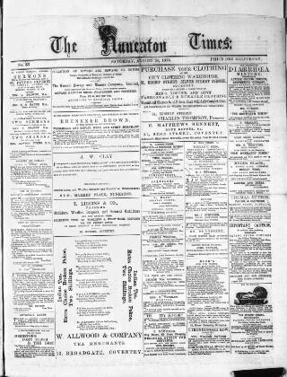 cover page of Nuneaton Times published on August 28, 1875