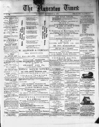 cover page of Nuneaton Times published on September 4, 1875