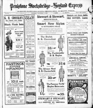 cover page of Penistone, Stocksbridge and Hoyland Express published on November 2, 1912