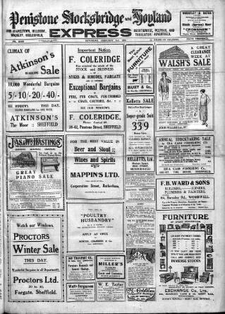 cover page of Penistone, Stocksbridge and Hoyland Express published on February 2, 1924