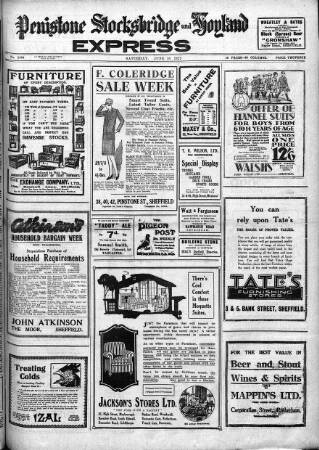 cover page of Penistone, Stocksbridge and Hoyland Express published on June 18, 1927
