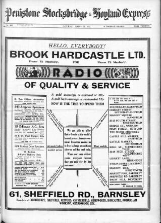 cover page of Penistone, Stocksbridge and Hoyland Express published on March 19, 1932