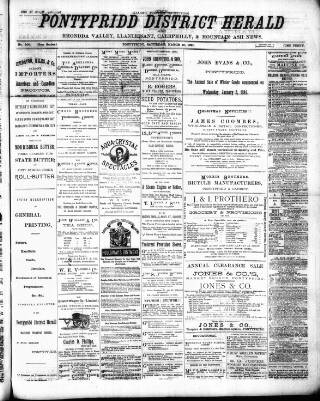 cover page of Pontypridd District Herald published on March 19, 1881