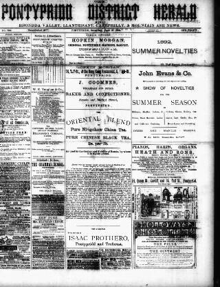 cover page of Pontypridd District Herald published on June 18, 1892