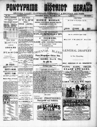 cover page of Pontypridd District Herald published on September 17, 1892